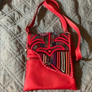 Brand red embroidered leather purse brand new